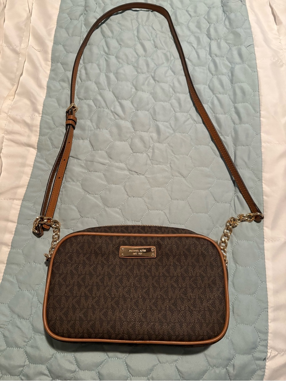 Michael Kors Brown Logo Crossbody with Gold Hardware